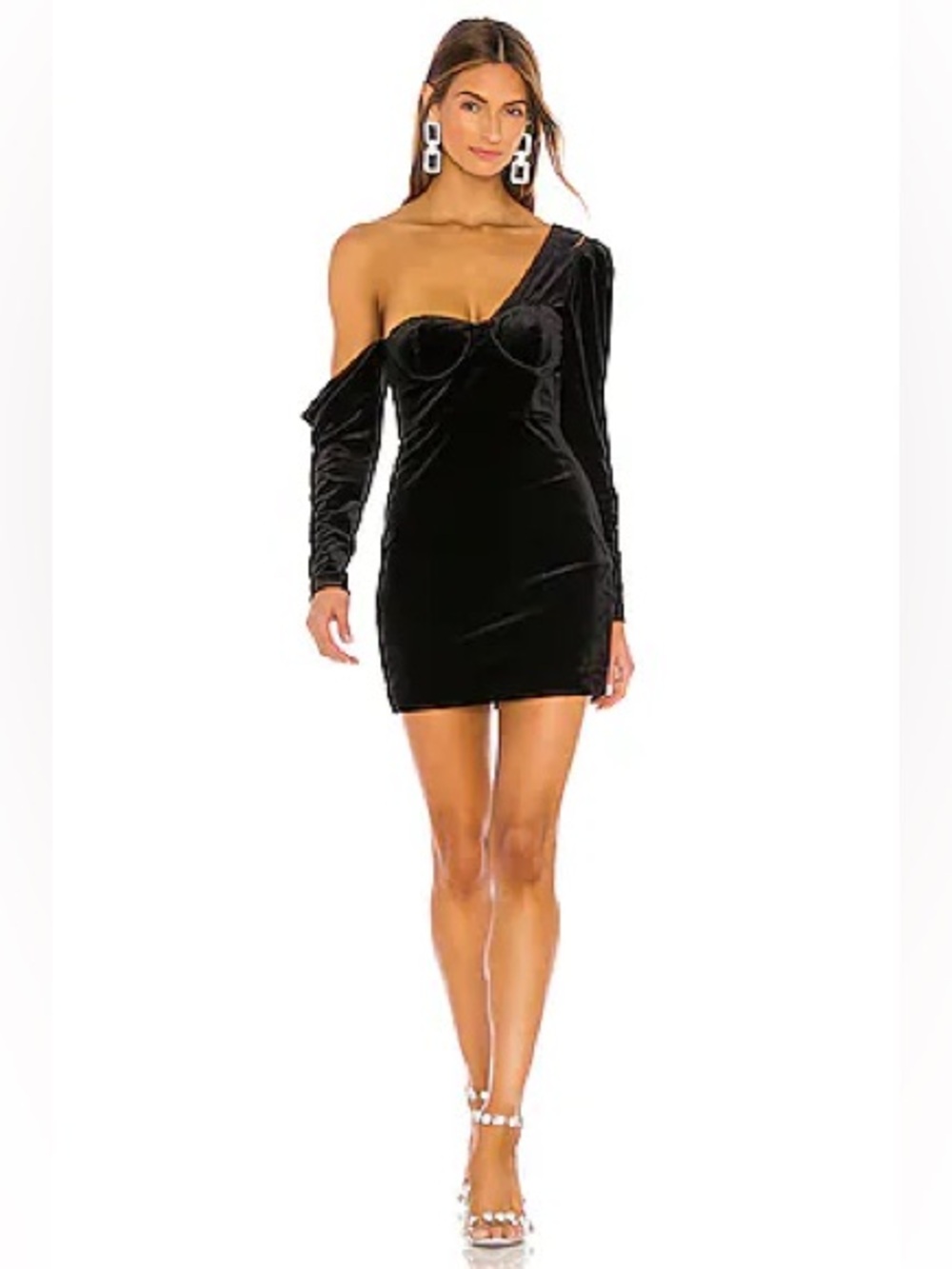 NBD Taz Revolve Black One-Shoulder Velvet Mini Dress NWOT Size S